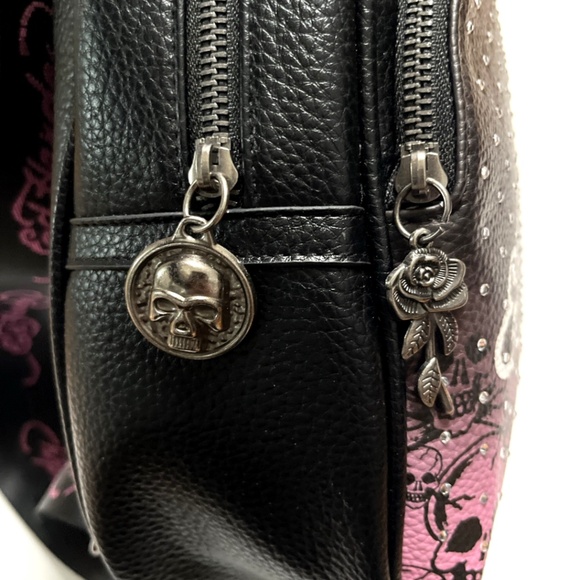 Ed Hardy Skull Rhinestone Mini Backpack Black Pink Tattoo Bag NWT Charms main image 6